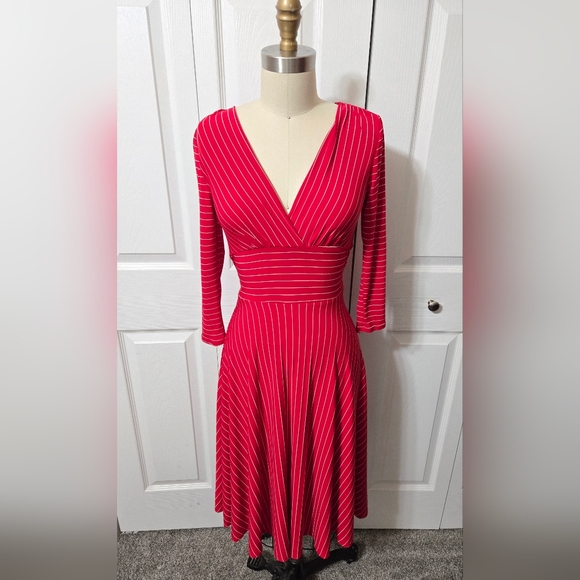 Red Belted Dress With White Stripes, Size XS, B Moss Clothing Company, EUC - Picture 15 of 16
